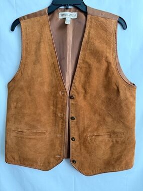 Vintage Marsh Landing Cognac Brown Suede Leather Tan Vest Men's M Side Adjusters